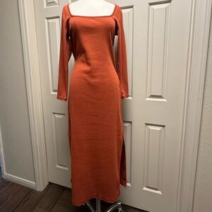 Old Navy Square Neck Long Cotton Sleeve Maxi Dress in Rust Orange